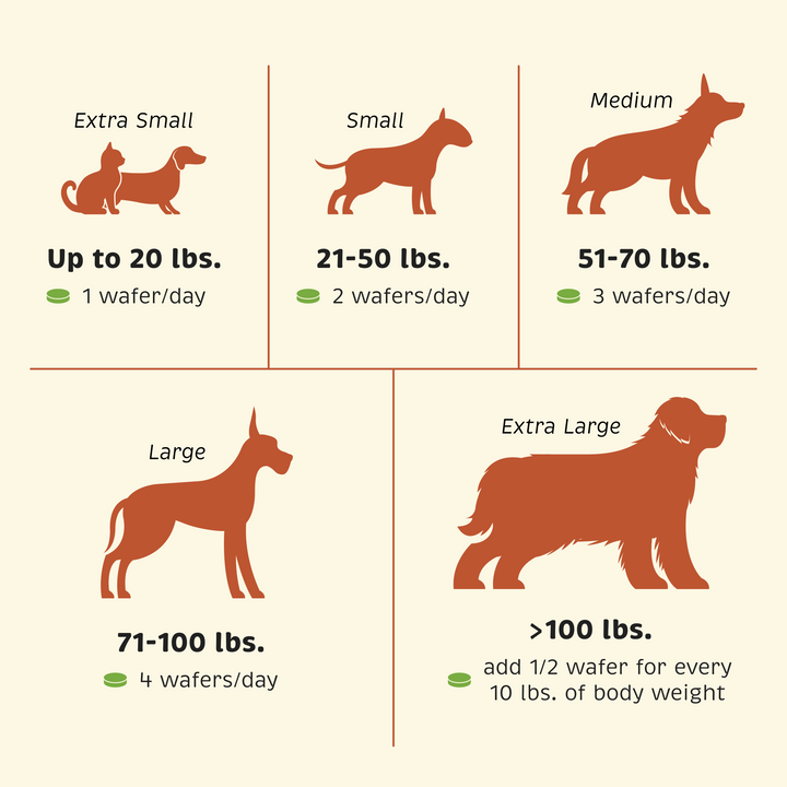 Feeding guide by pet size/weight for Calm