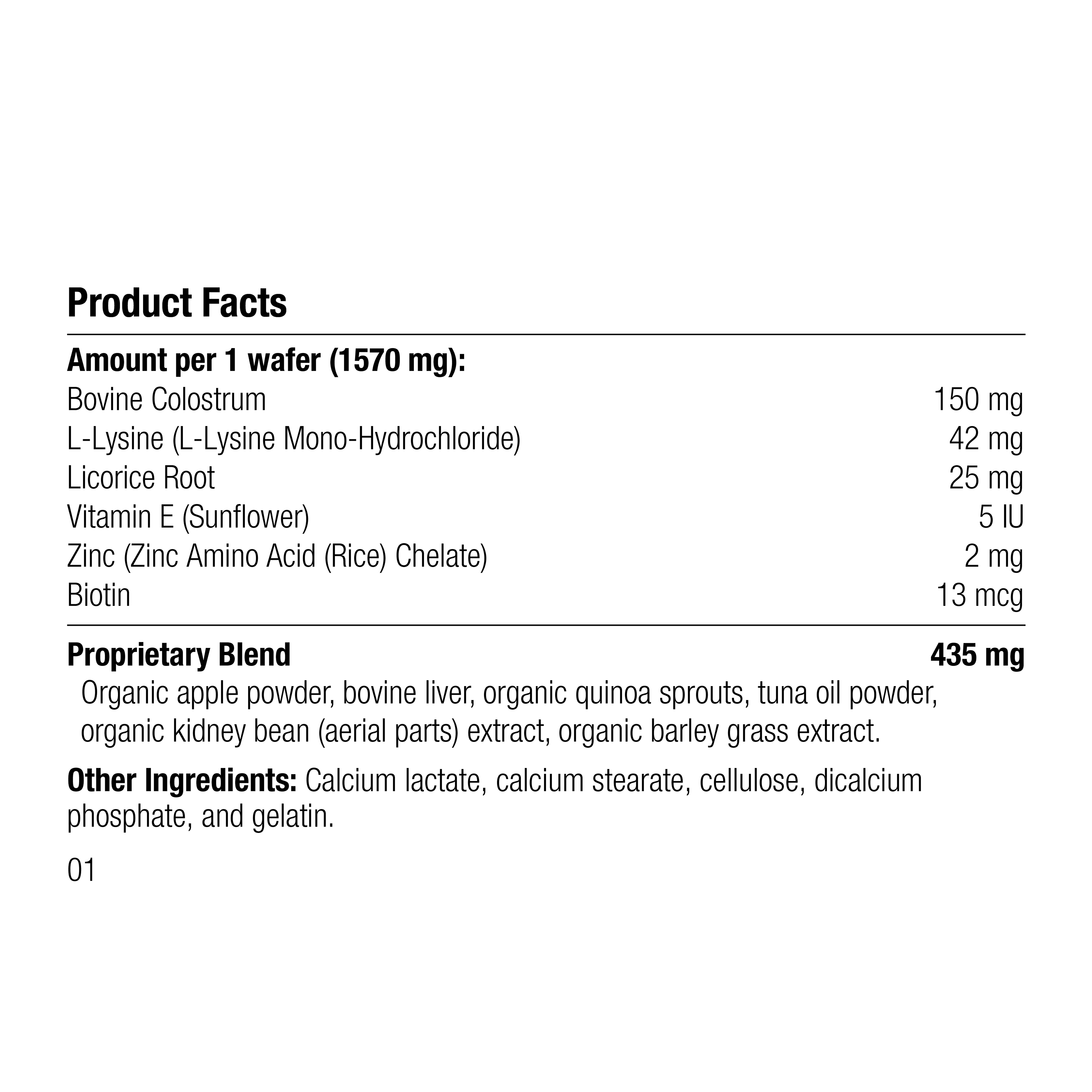Product facts label with nutritional information on a white background