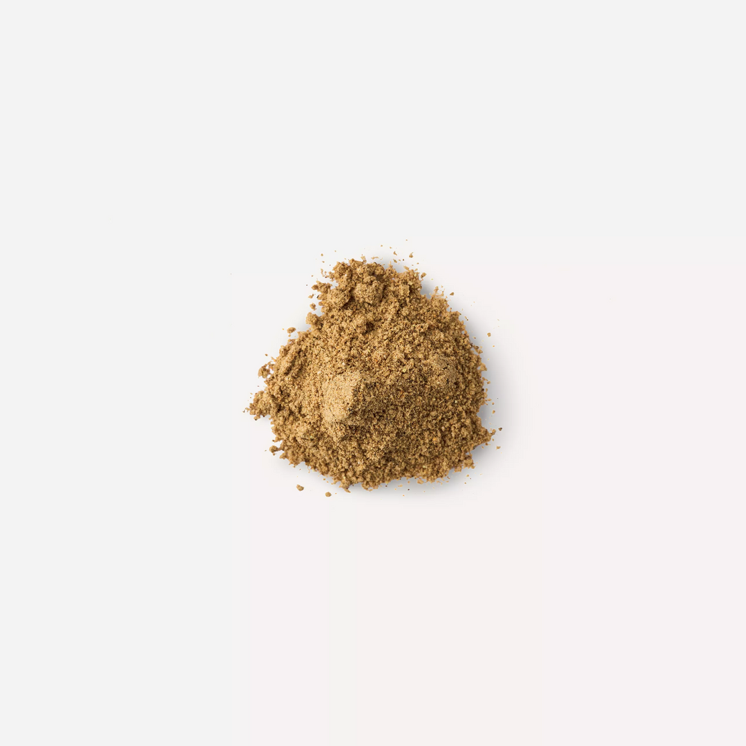 Pile of healthy mind pet supplement powder on a white background