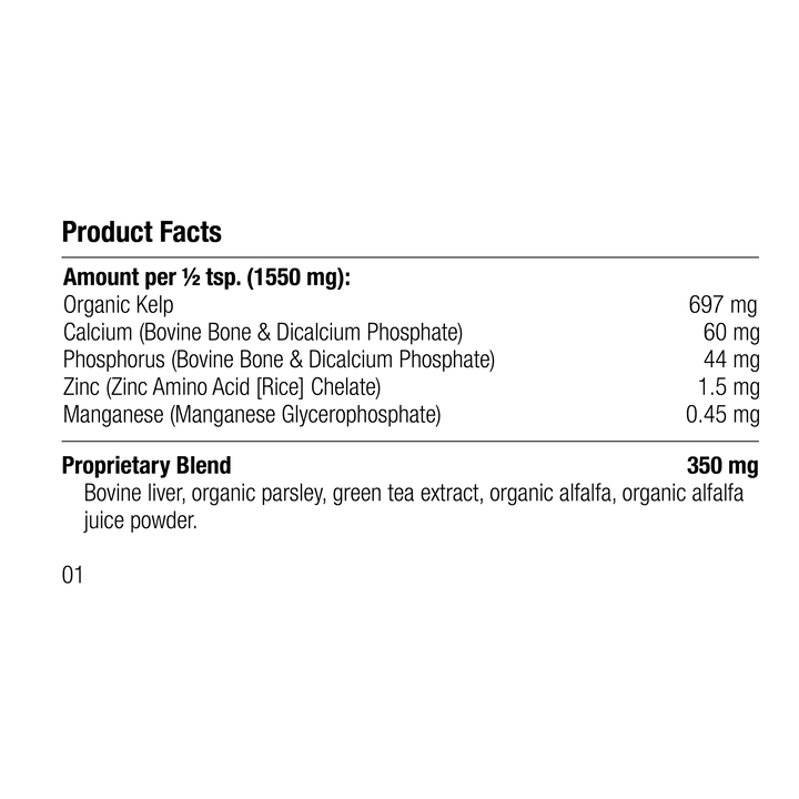 Product facts label with nutritional information on a white background