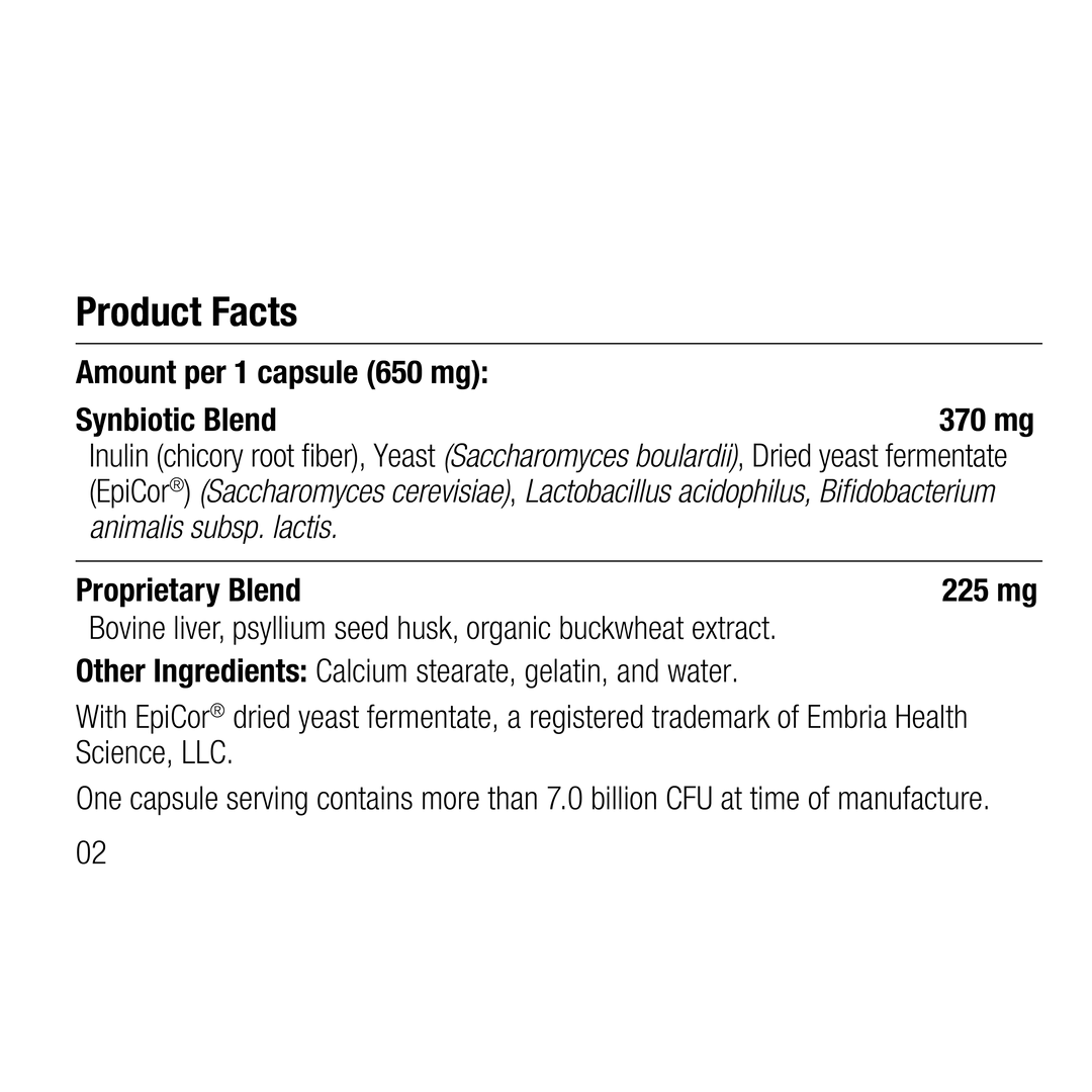 Product facts label for a dietary supplement with detailed ingredient information.